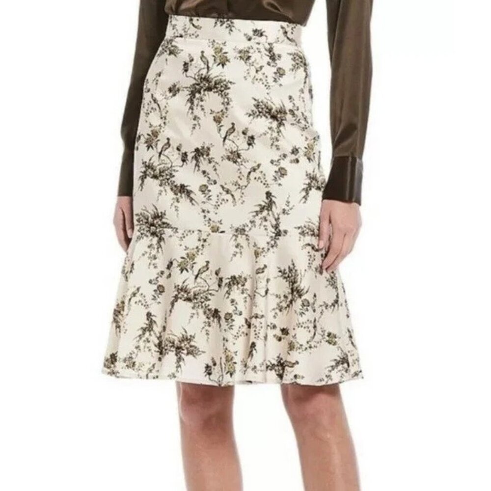 NWT Antonio Melani Womens Size 14 Colton Bird and Floral Satin Flounce Skirt NEW